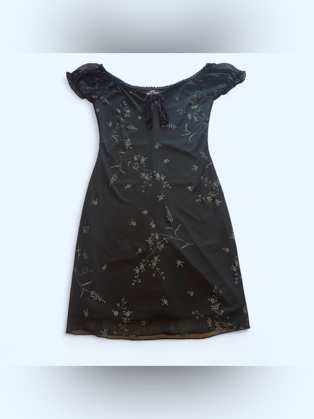 Vtg Jodi Kristopher Black Glitter Floral Mesh Dress Whimsigoth Fairy Grunge XS